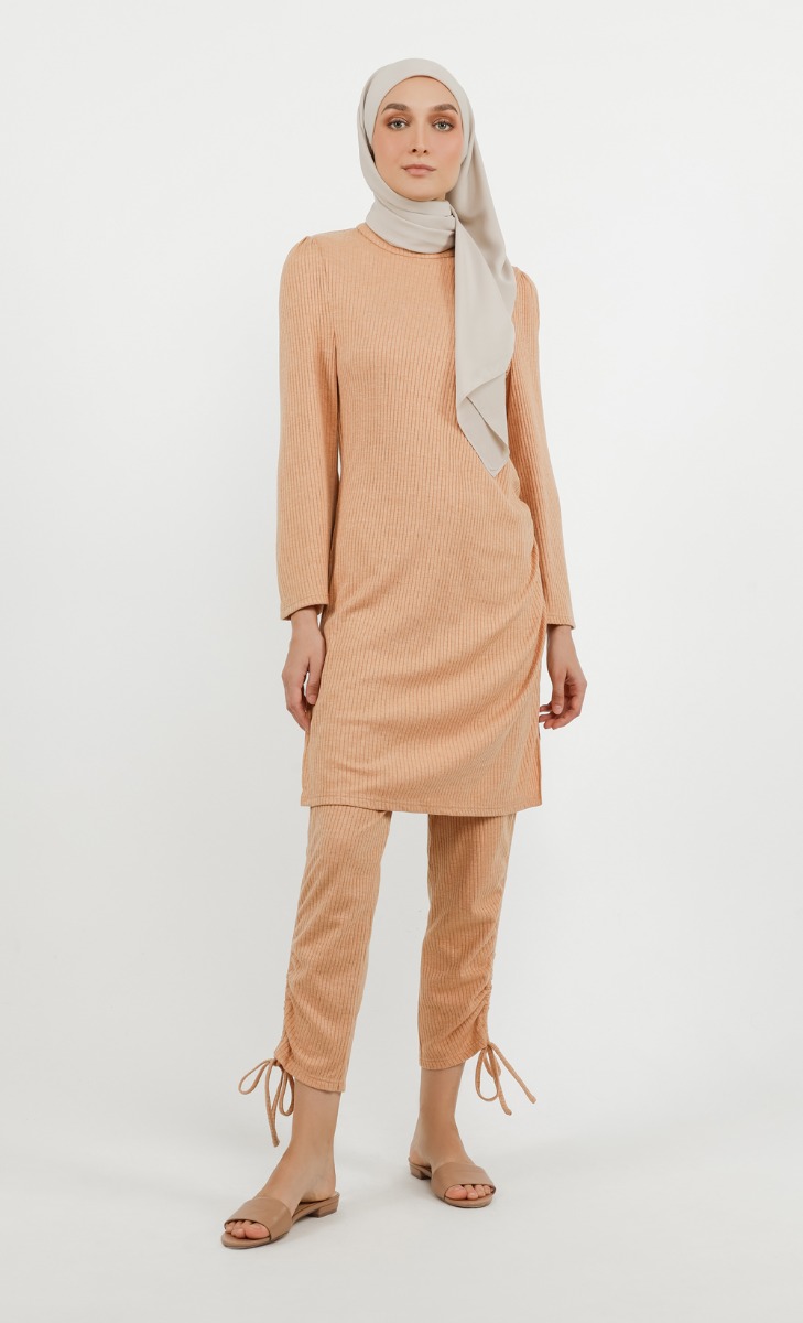 Side Ruched Tunic Top in Apricot image 2