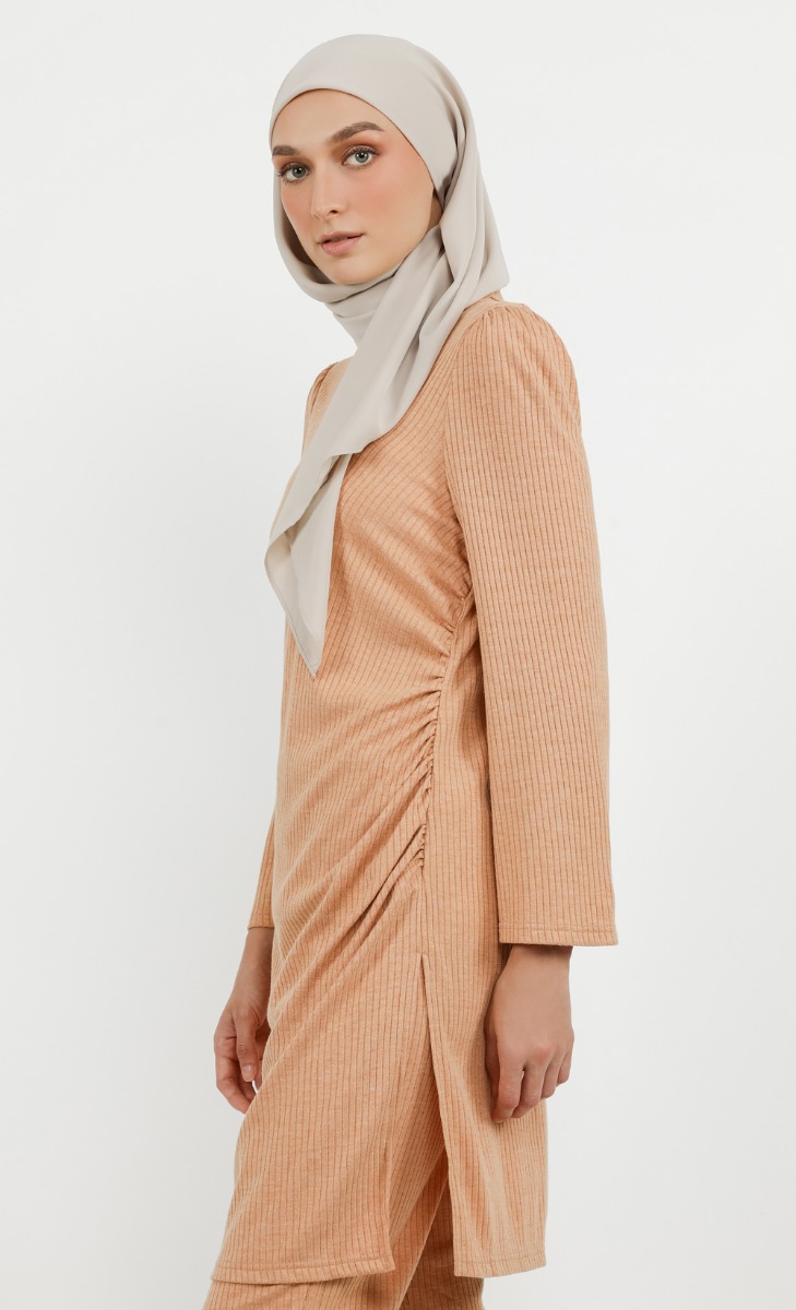 Side Ruched Tunic Top in Apricot