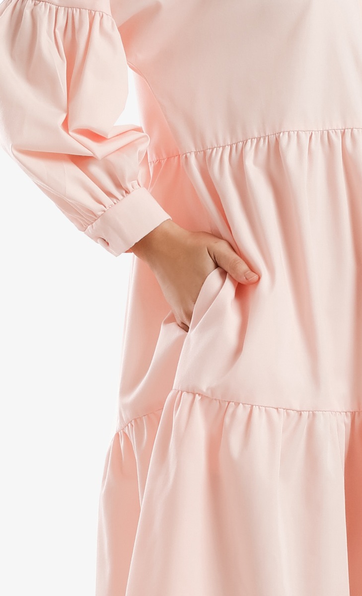 Tiered Cotton Dress in Baby Pink image 2
