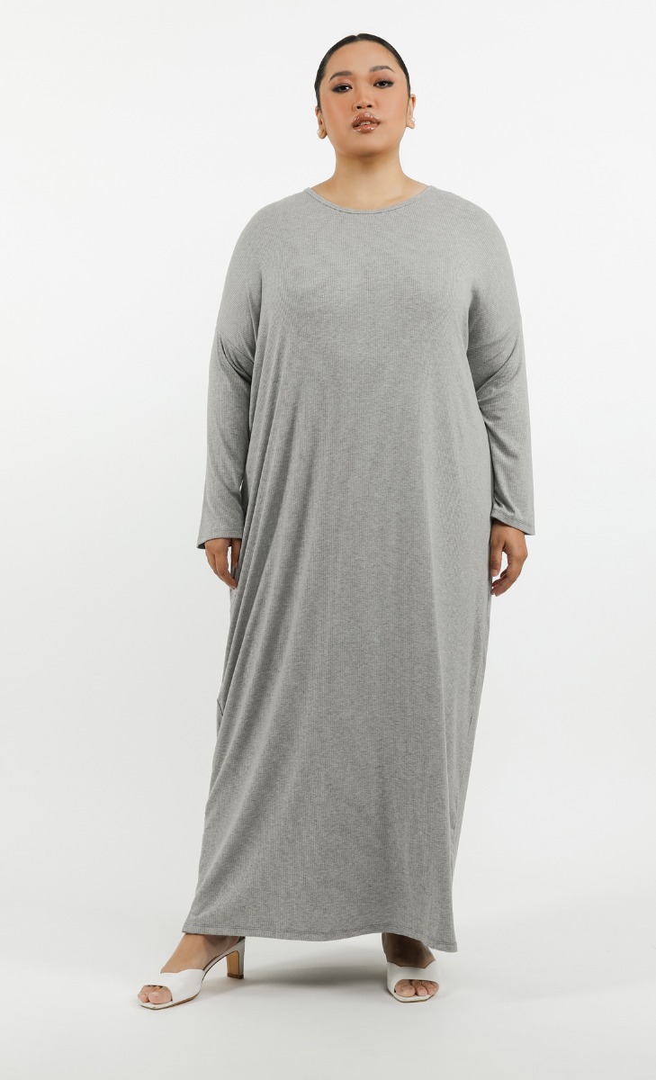 Ribbed Dress in Light Grey