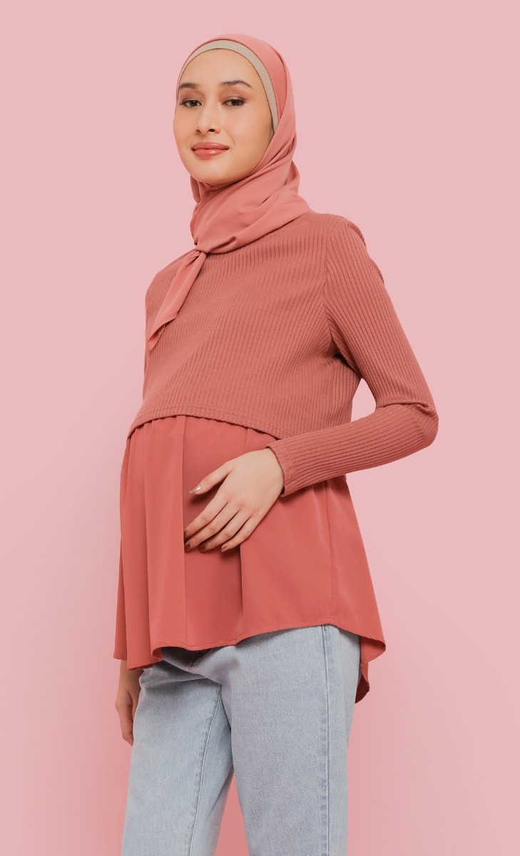 Layered Ribbed Top in Berry