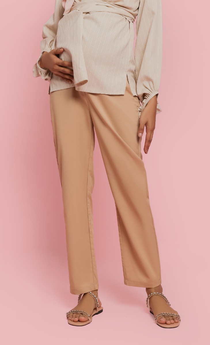 Ankle Pants With Stretchable Pouch (Maternity) in Sand