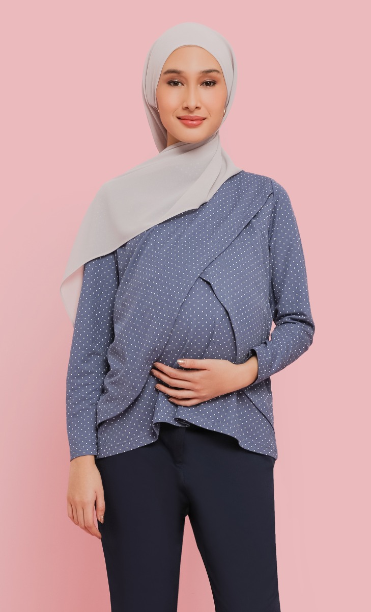 Overlap Top (Maternity) in Dusty Blue