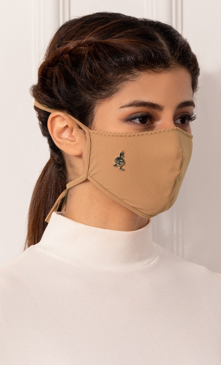 Textured Jersey Face Mask (Tie-back) with nanotechnology in Beignet