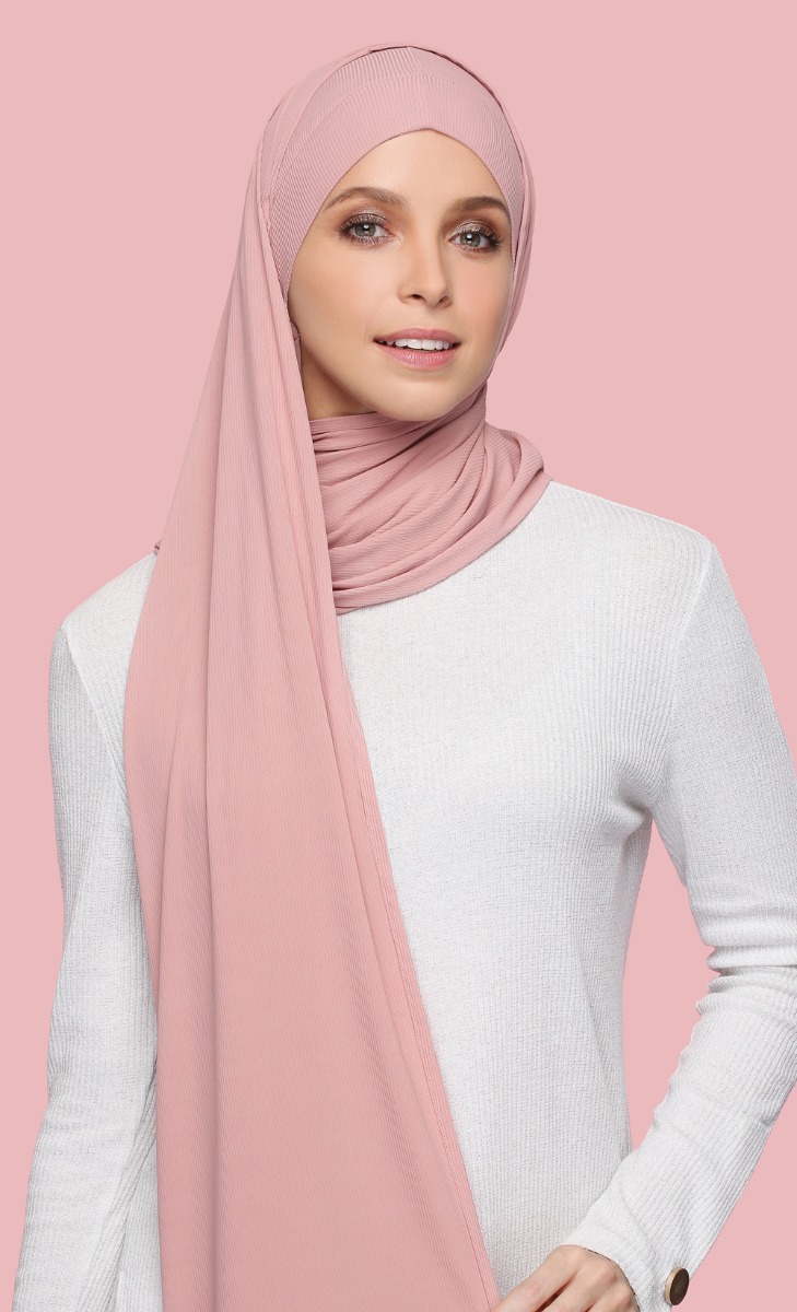 Qatar Ribbed Jersey Semi Instant Hijab In Blush