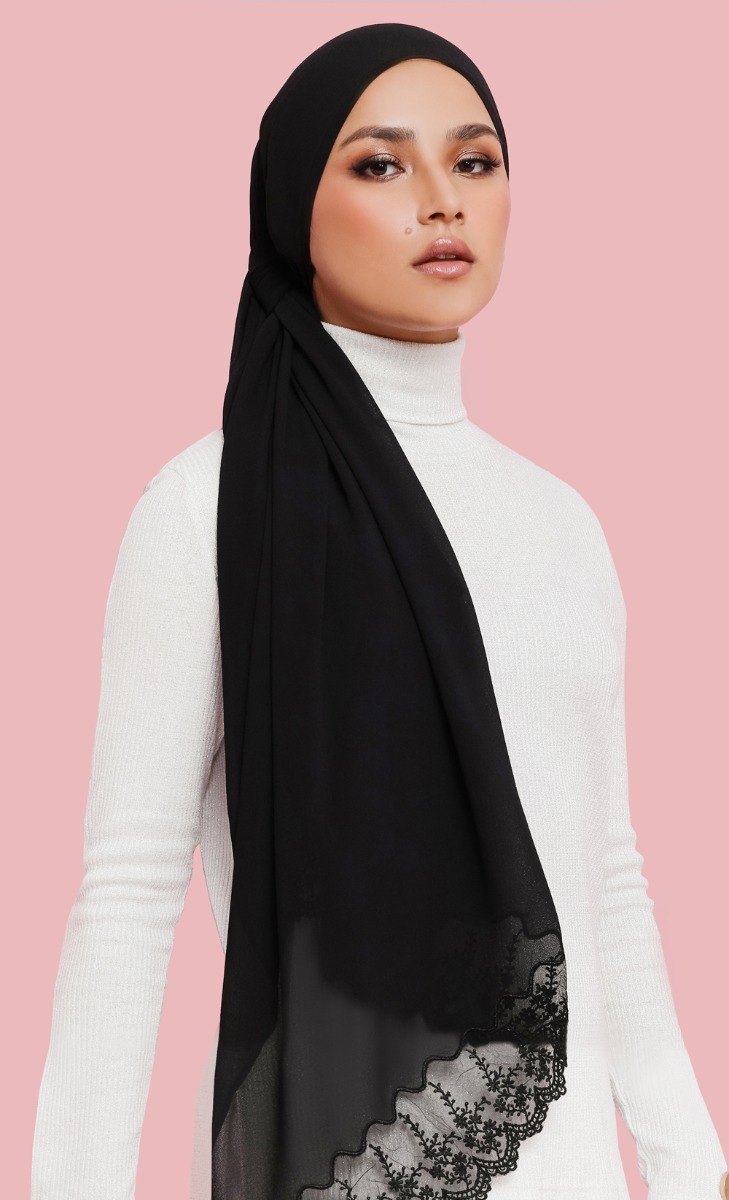 Cairo Chiffon Lace Hijab in Black
