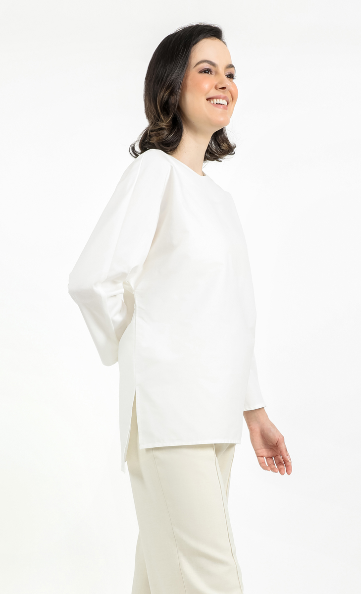 Cotton Dolman Sleeve Top in Off-White