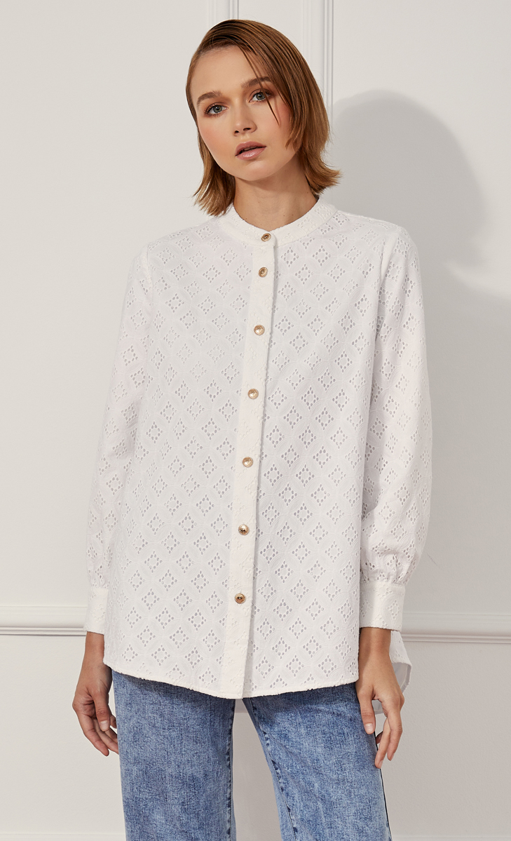Embroidered Collar Shirt in White