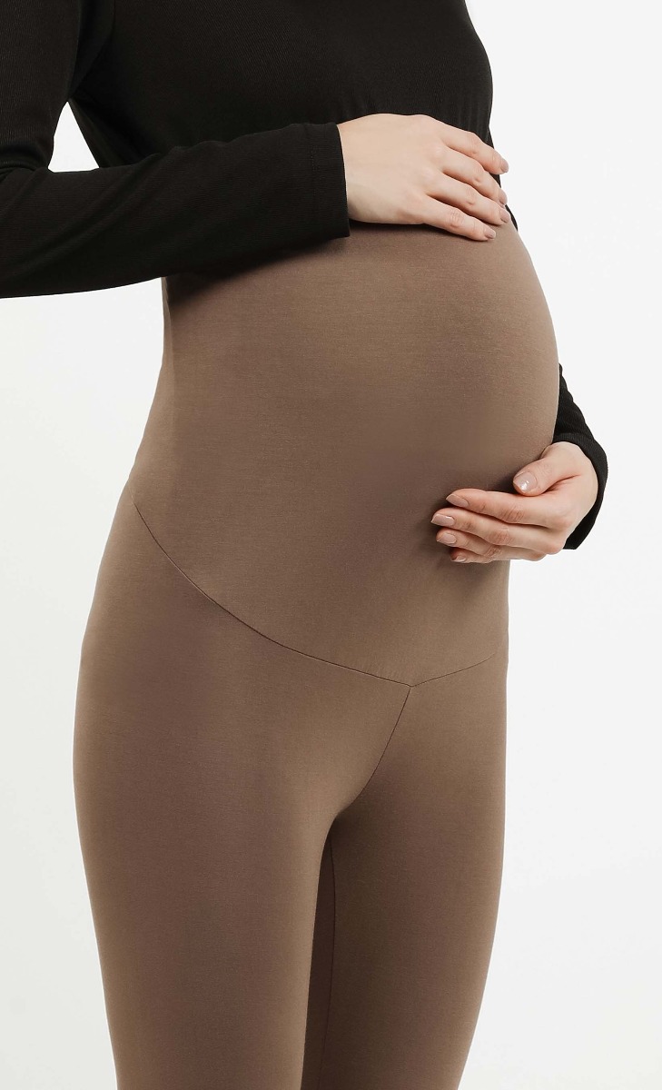 Fold Over Maternity Leggings in Dark Brown image 2
