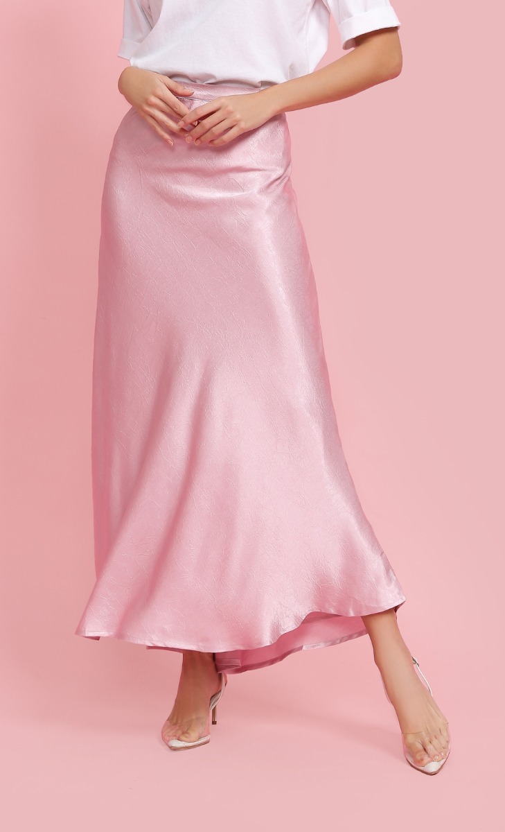 Textured Satin Skirt in Pink