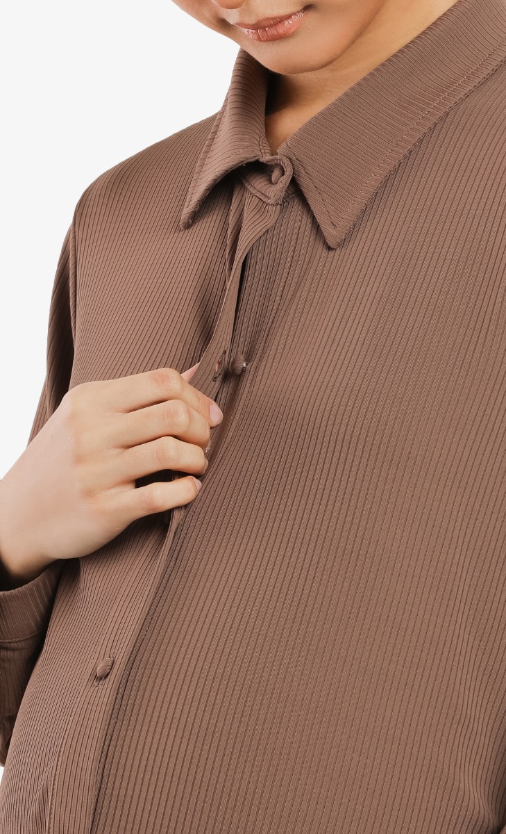 Long Ribbed Shirt (Maternity) in Taupe image 2