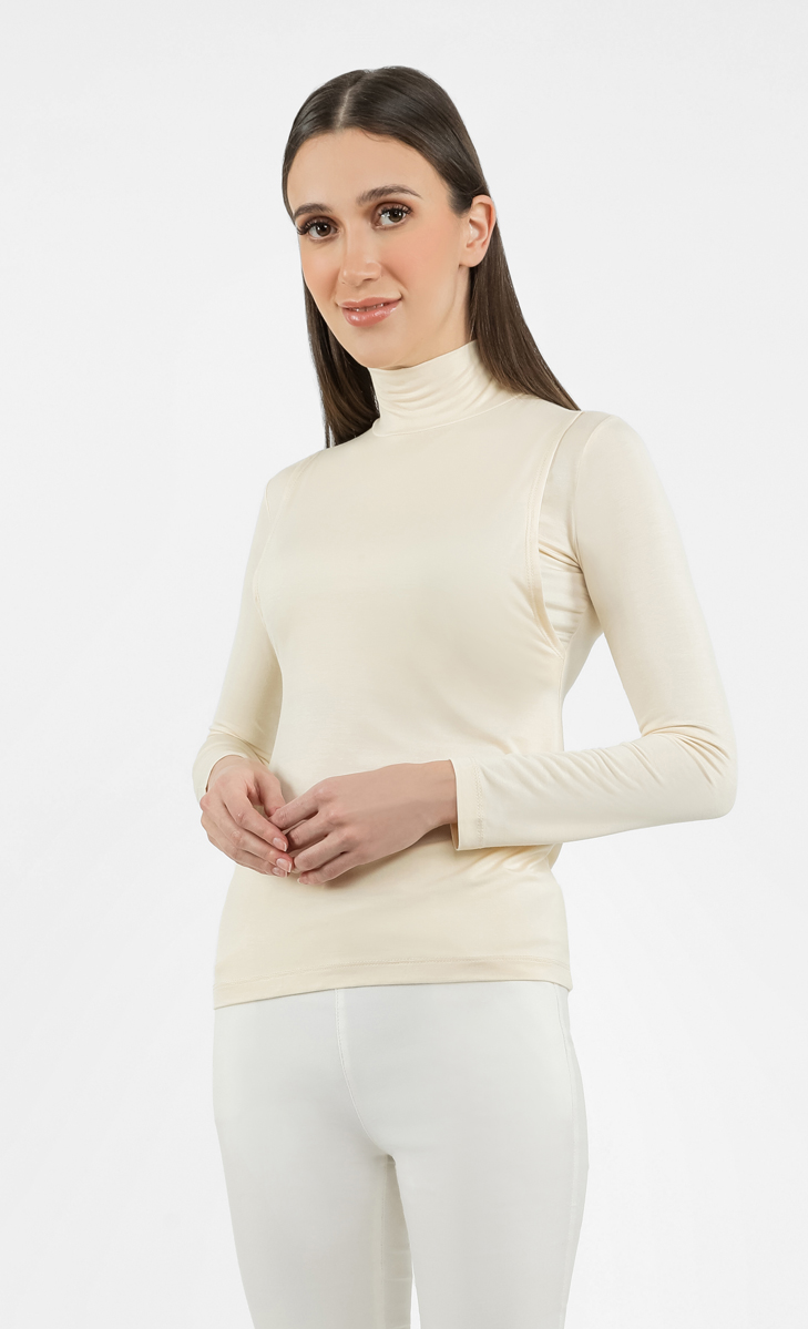 Long Sleeve With Opening Inner Top in Nude