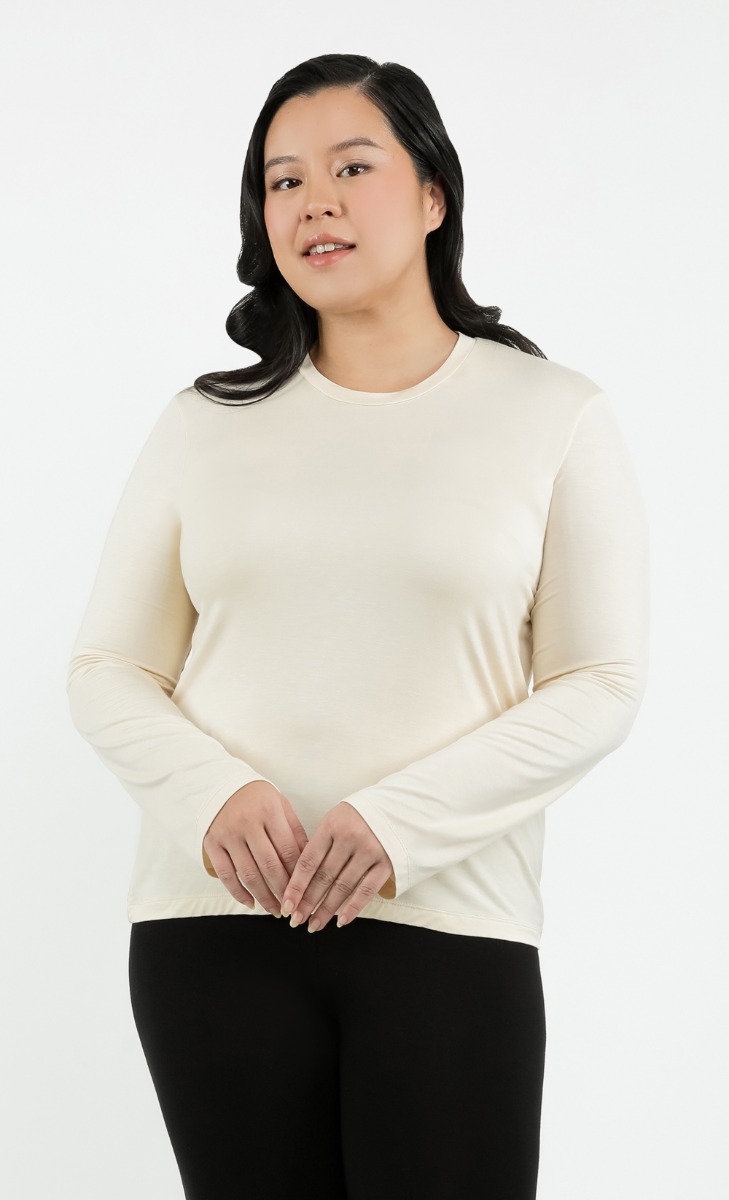 Long Sleeves Round Neck Top In Nude image 2