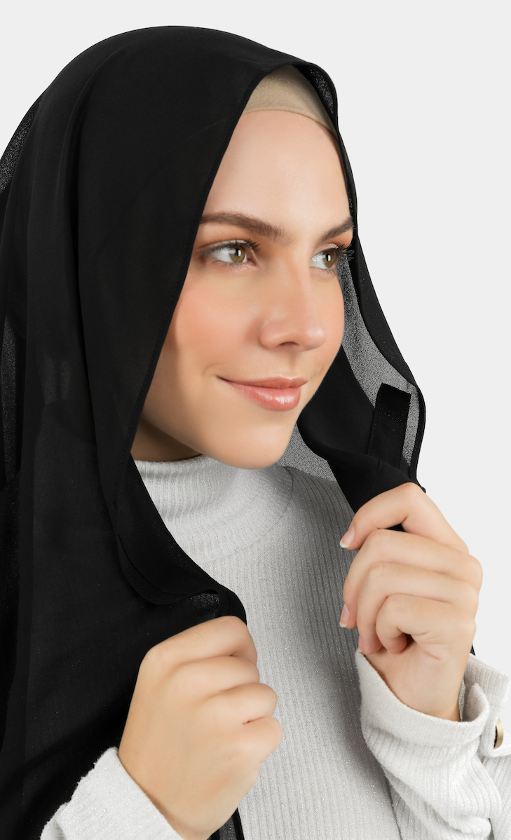 Magnetic Semi-Instant Gathered Hijab in Black image 2
