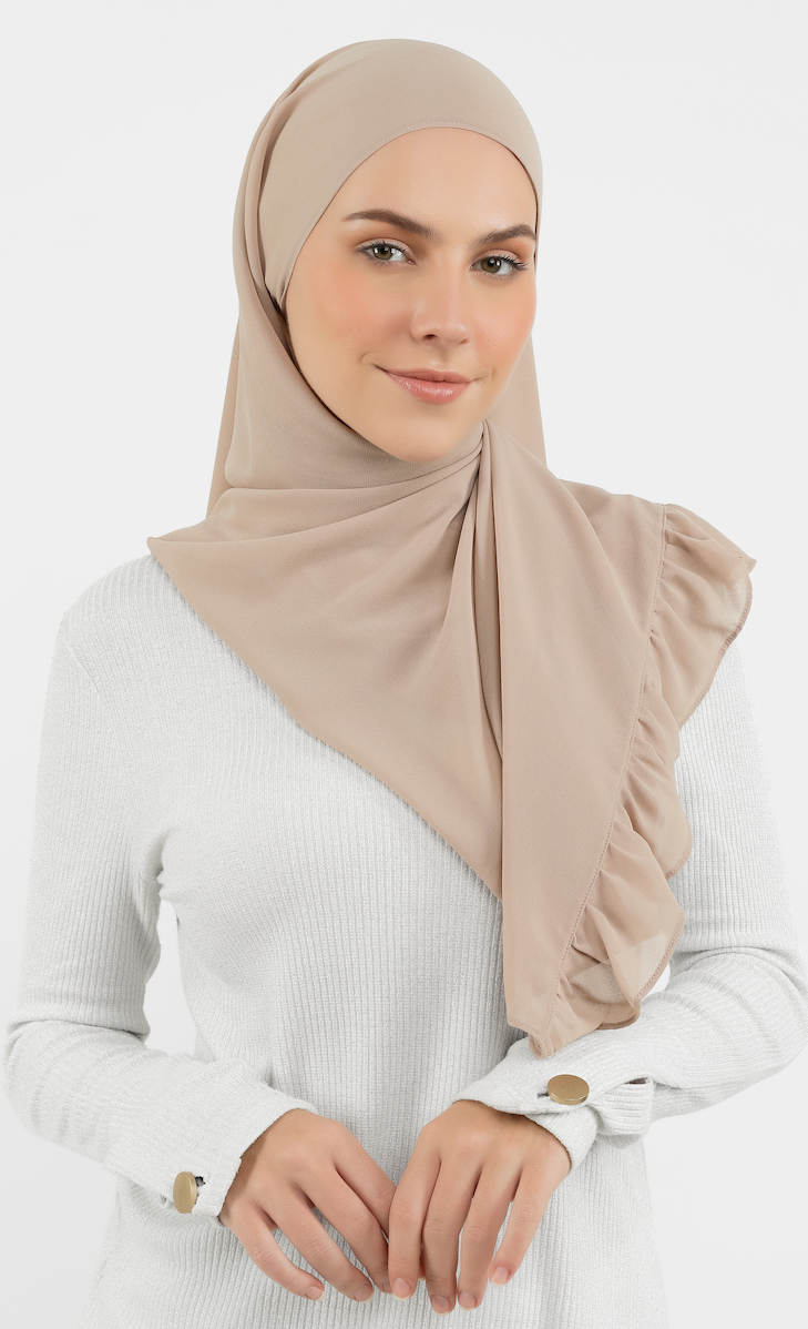 Magnetic Semi-Instant Gathered Hijab in Tan Brown
