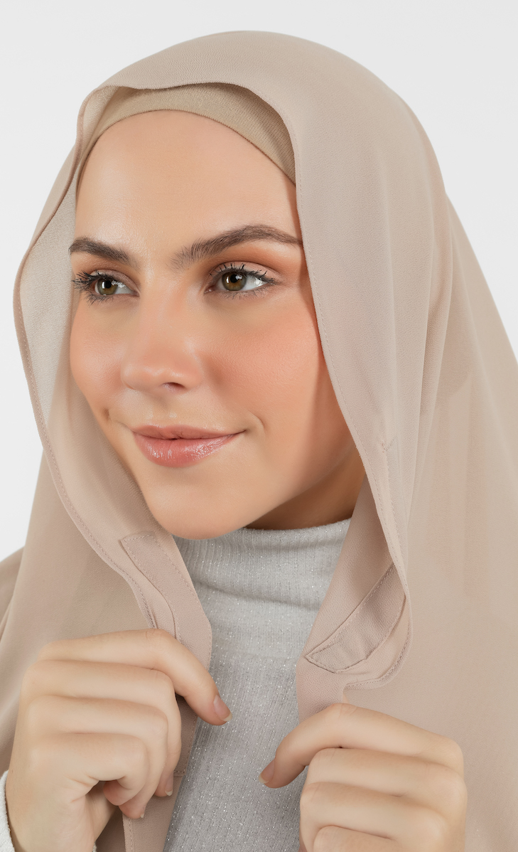 Magnetic Semi-Instant Gathered Hijab in Tan Brown image 2