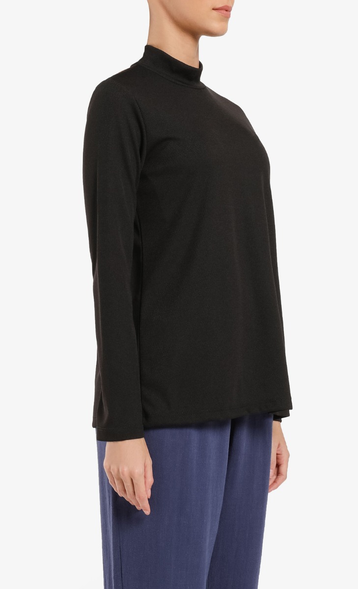 Ribbed Long Sleeve High Neck Top In Black image 2