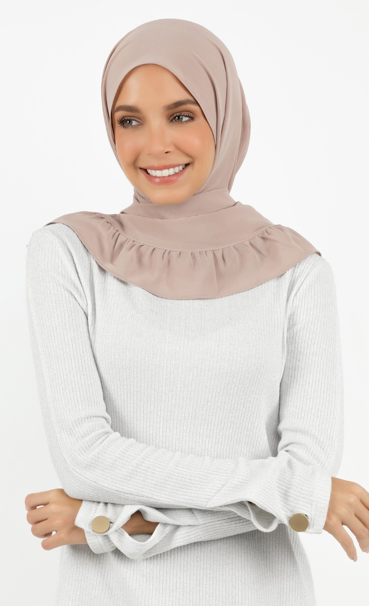 Ribbon Semi-Instant Gathered Hijab in Taupe