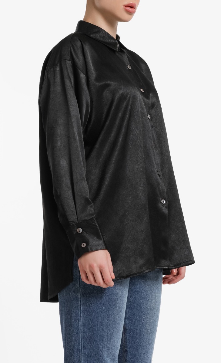 Textured Satin Blouse in Black image 2