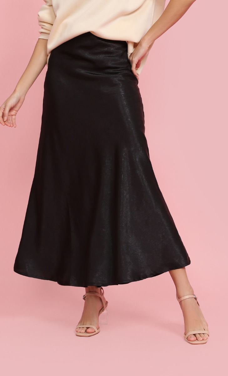 Textured Satin Skirt in Black