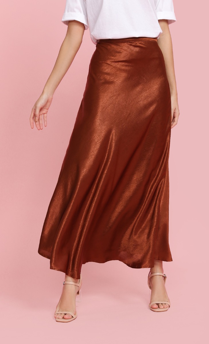 Textured Satin Skirt in Copper