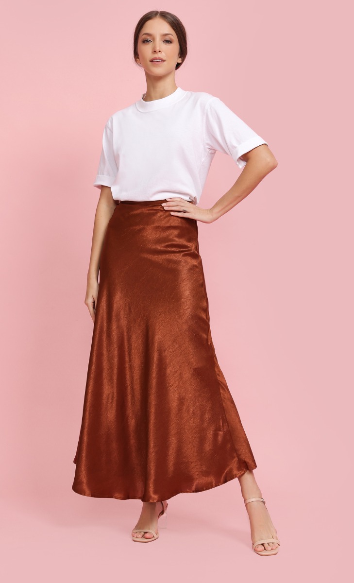 Textured Satin Skirt in Copper image 2